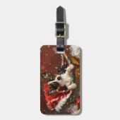 Étiquette À Bagage Festive de Noël de chien de Rat Terrier (Devant Vertical)