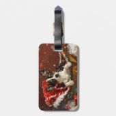 Étiquette À Bagage Festive de Noël de chien de Rat Terrier (Dos Vertical)