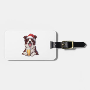 Étiquette À Bagage Festive Furry Grin Border Collie's Christmas Delig