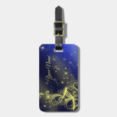 Étiquette À Bagage Fête de Noël Arbre d'or Étoiles Marine Fêtes Bleue (Devant Vertical)