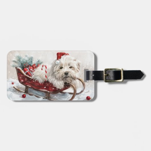 Étiquette À Bagage Fête de Noël de Chien de Coton De Tulear (Devant horizontal)