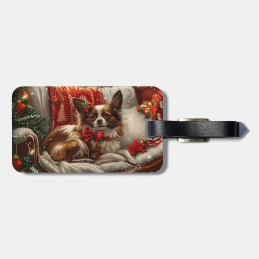 Étiquette À Bagage Fête de Noël de chien de Papillon (Dos horizontal)