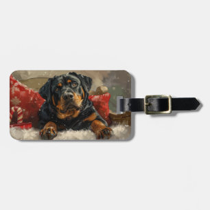 Étiquette À Bagage Fête de Noël de chien Rottweiler