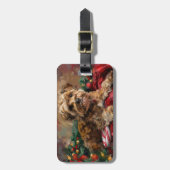 Étiquette À Bagage Fête de Noël de Chien Yorkipoo (Devant Vertical)