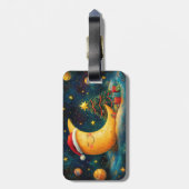 Étiquette À Bagage Fête de Noël drôle Lune Galaxy (Dos Vertical)