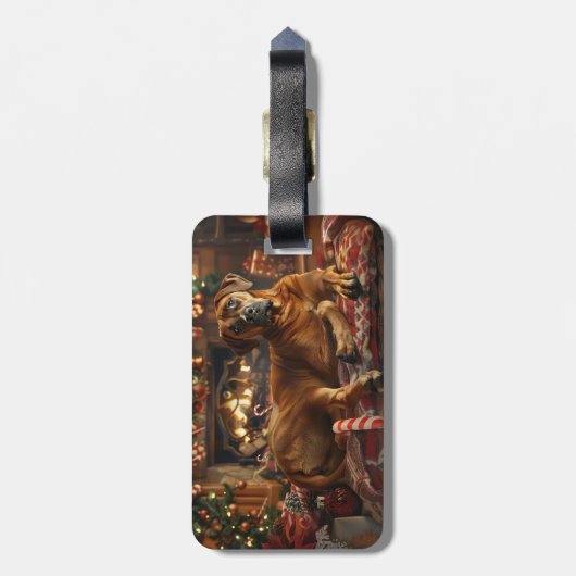 Étiquette À Bagage Fête de Noël du chien de Rhodesian Ridgeback (Dos Vertical)