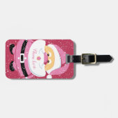 Étiquette À Bagage Fête de Noël du Père Noël rose doux (Devant horizontal)