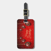 Étiquette À Bagage Fête de Noël Golden Rouge Vacances d'hiver Élégant (Devant Vertical)