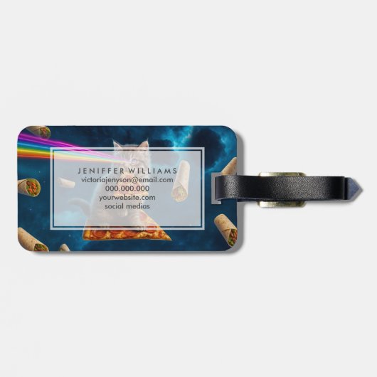 Étiquette À Bagage Fête de pizza de chat laser (Dos horizontal)