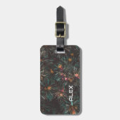 Étiquette À Bagage Feuillage à l'aiguille avec Fleurs minuscules rose (Devant Vertical)