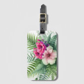 Étiquette À Bagage Feuillage tropical et fleur d'Hibiscus (Devant Vertical)