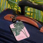 Étiquette À Bagage Feuille de palme rose verte Initiales Mariages per<br><div class="desc">Balise de bagage Pink Green Palm Leaf Personnalisé Mariage Initiales</div>