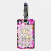 Étiquette À Bagage Feuille et fleurs tropicaux (Dos Vertical)