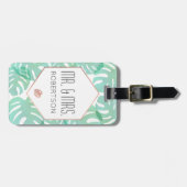 Étiquette À Bagage Feuille et or Rose Monstera (Devant horizontal)