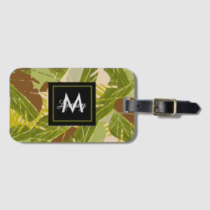 Étiquette À Bagage Feuille marron de verdure de jungle dessinée à la 