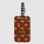 Étiquette À Bagage Feuille rouge nom personnalisé brun (Devant Vertical)