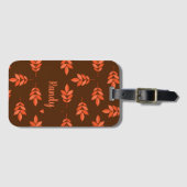 Étiquette À Bagage Feuille rouge nom personnalisé brun (Devant Horizontal)