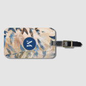 Étiquette À Bagage Feuilles à couche Abstraite - Bleu et Neutre (Devant Horizontal)