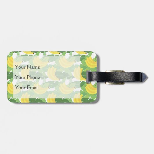 Étiquette À Bagage Feuilles De Banane Et Motif De Fruits| Monogramme (Dos horizontal)