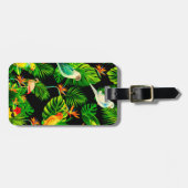 Étiquette À Bagage Feuilles de forêt tropicale et motifs d'oiseaux (Devant horizontal)