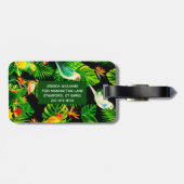 Étiquette À Bagage Feuilles de forêt tropicale et motifs d'oiseaux (Dos horizontal)