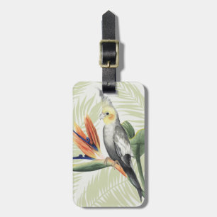 Étiquette À Bagage Feuilles de palmiers à oiseaux noirs