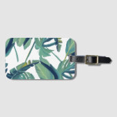 Étiquette À Bagage Feuilles modernes d'aquarelle verte tropicale (Devant Horizontal)
