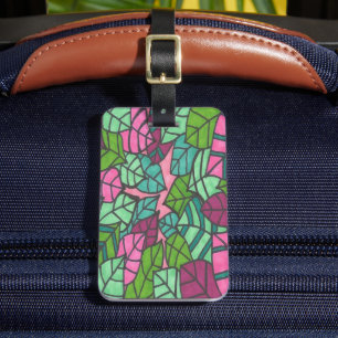 Étiquette À Bagage Feuilles Pink and Green Palm