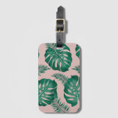 Étiquette À Bagage Feuilles Pink & Green Palm sans couture Motif (Devant Vertical)