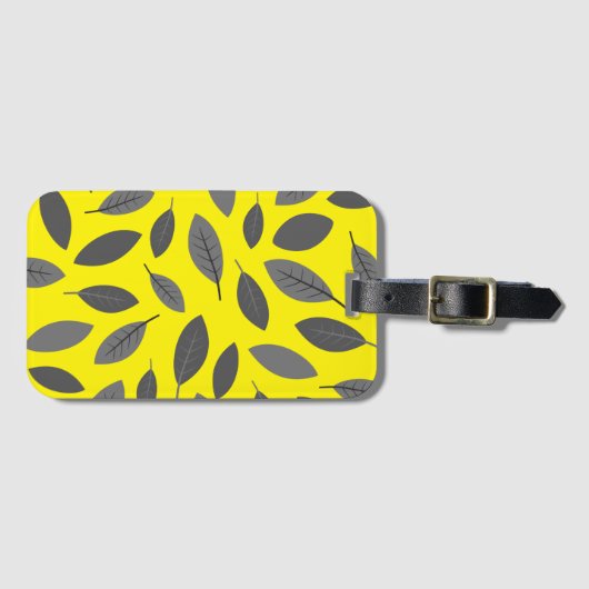 Étiquette À Bagage Feuilles sur jaune (Devant Horizontal)