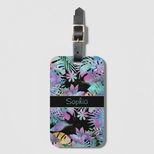 Étiquette À Bagage Feuilles tropicaux Iridescendant, do-it-yourself N (Devant Vertical)