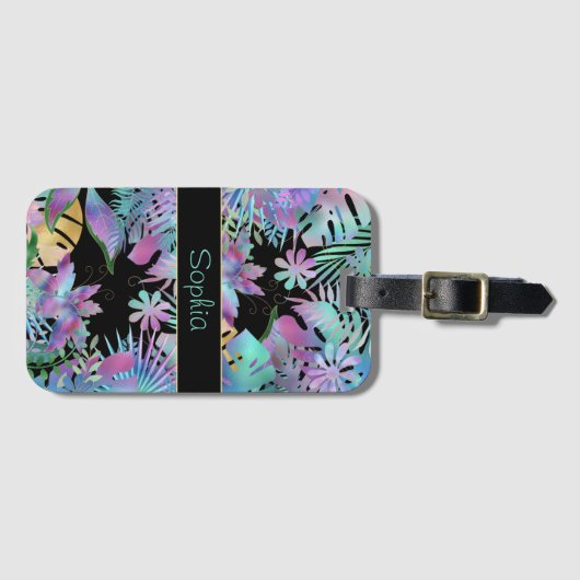 Étiquette À Bagage Feuilles tropicaux Iridescendant, do-it-yourself N (Devant Horizontal)