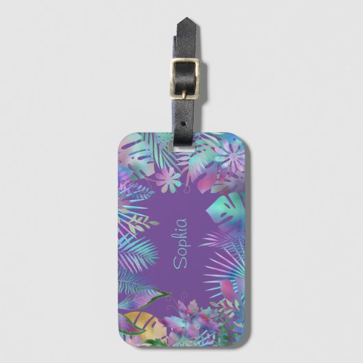 Étiquette À Bagage Feuilles tropicaux Iridescendant, do-it-yourself N (Devant Vertical)