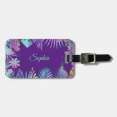 Étiquette À Bagage Feuilles tropicaux Iridescendant, nom Turquoise su (Devant horizontal)