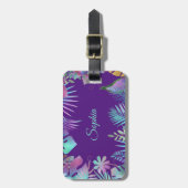 Étiquette À Bagage Feuilles tropicaux Iridescendant, nom Turquoise su (Devant Vertical)