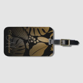 Étiquette À Bagage Feuilles tropicaux Noir et Or (Devant Horizontal)