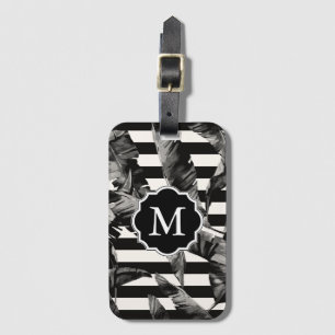 Étiquette À Bagage Feuilles tropicaux noirs et blancs