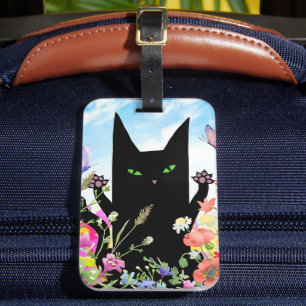 Étiquette À Bagage Fièvre du printemps du chat noir : Kitty et fleurs