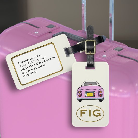 Étiquette À Bagage Figarations Monogramme Rose Figaro Voiture Balise