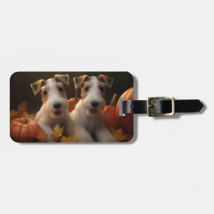 Étiquette À Bagage Fil Fox Terrier Puppy Automne Citrouille de plaisi