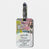 Étiquette À Bagage Fille à vélo tendance bleu et jaune à Brooklyn NY (Dos Vertical)