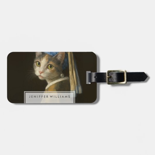 Étiquette À Bagage Fille au collier de perles Chat (Devant horizontal)
