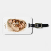 Étiquette À Bagage Fille avec chiot Beagle (Devant horizontal)