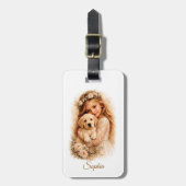 Étiquette À Bagage Fille avec chiot Labrador (Devant Vertical)