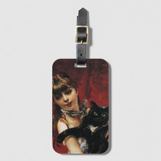Étiquette À Bagage Fille avec un chat noir dans les bras (Devant Vertical)
