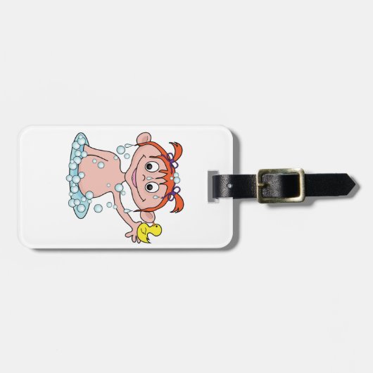 Étiquette À Bagage Fille Bath Time Amusant avec canard en caoutchouc  (Devant horizontal)