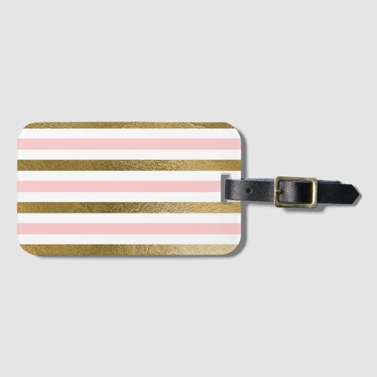 Étiquette À Bagage Fille Blush Motif rose, blanc et or (Devant Horizontal)
