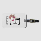 Étiquette À Bagage Fille Boho rose moderne Floral E initial (Devant Horizontal)