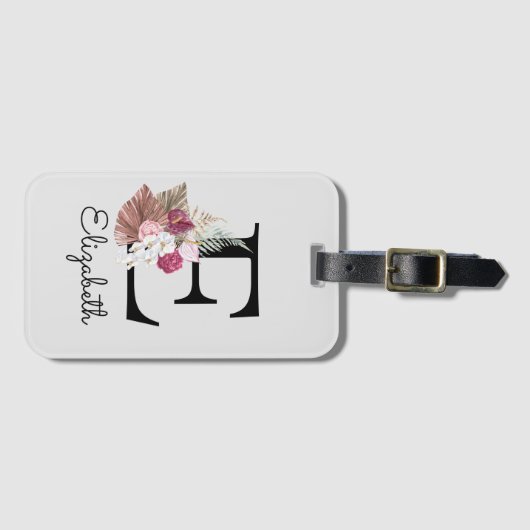 Étiquette À Bagage Fille Boho rose moderne Floral E initial (Devant Horizontal)