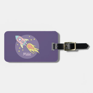 Étiquette À Bagage Fille de Galaxie violette Bateau à fusée Enfants